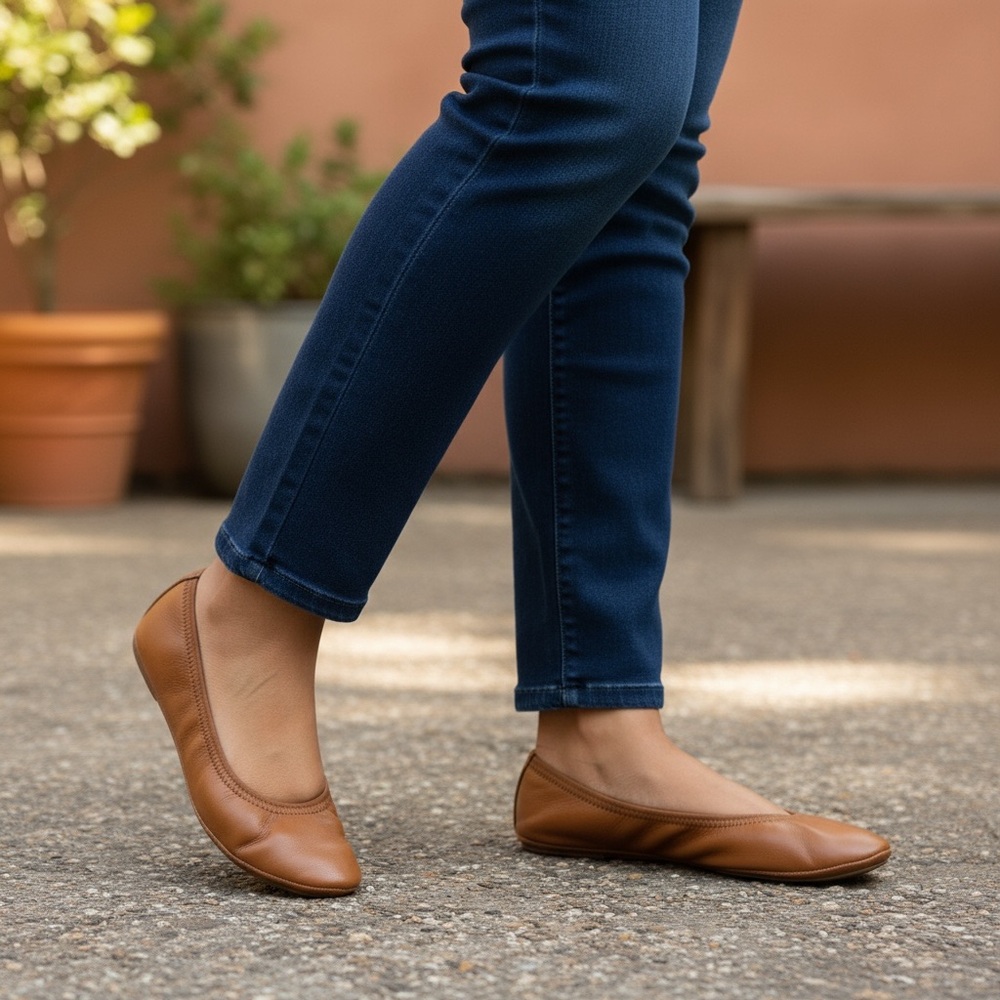 a.n.a Joy scrunch memory foam cognac flats